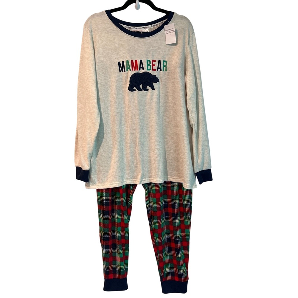 Dearfoams Mama Bear Holiday Pajama Set Womens 2X Plaid Jogger 2PC DFZ43950SA NEW